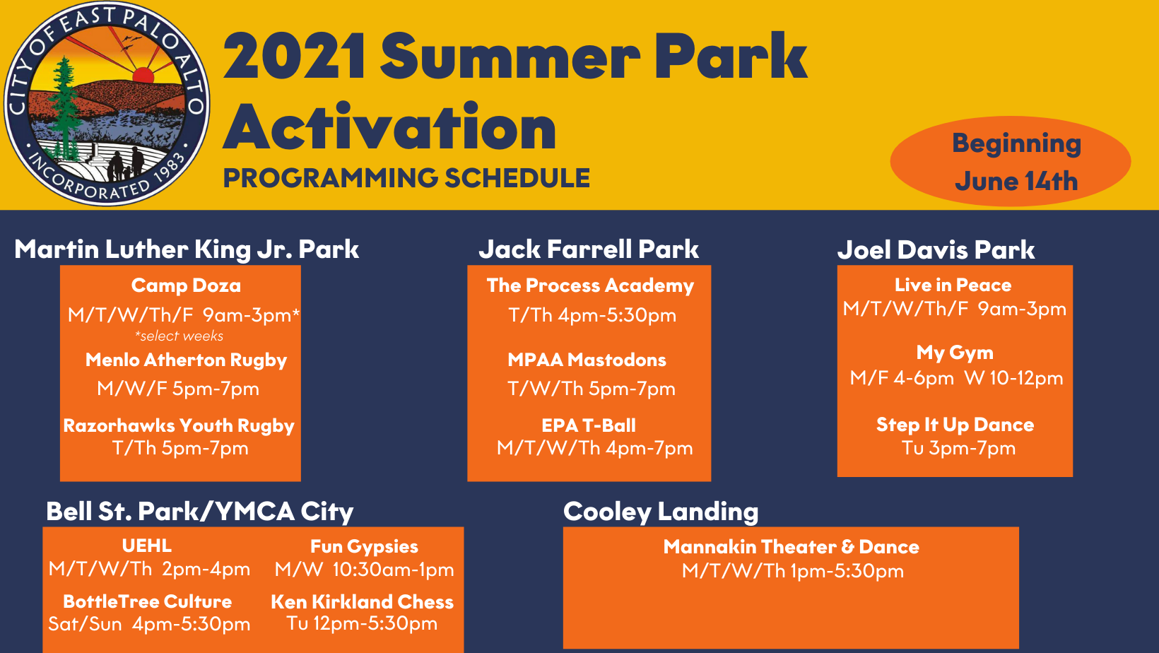 2021 Summer Programming for Youth & Families City of East Palo Alto